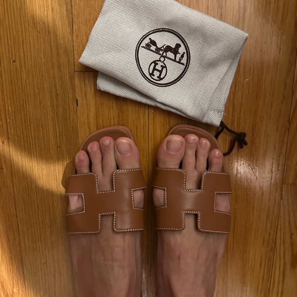 H Inspired Brown Leather Sandals